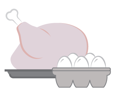 Raw poultry and eggs