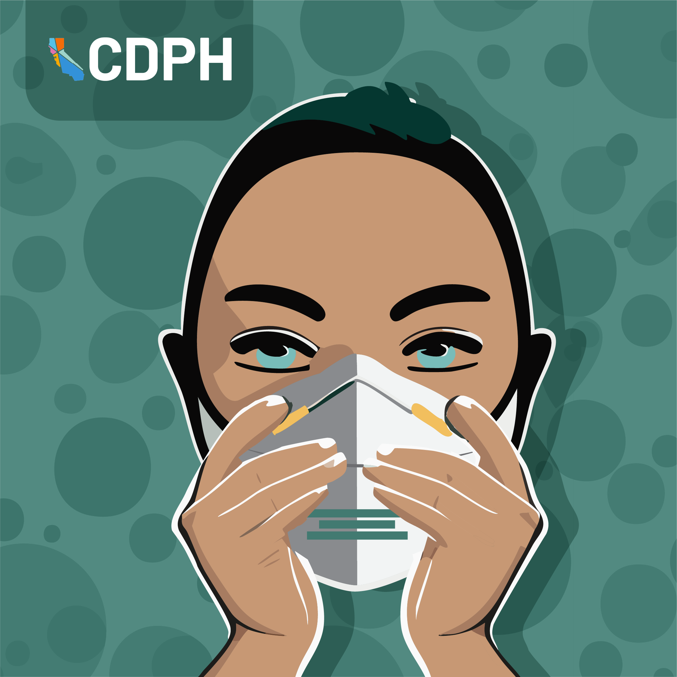 Illustration of a person holding a mask against their face. 