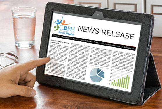A news release article pulled up on an electronic tablet